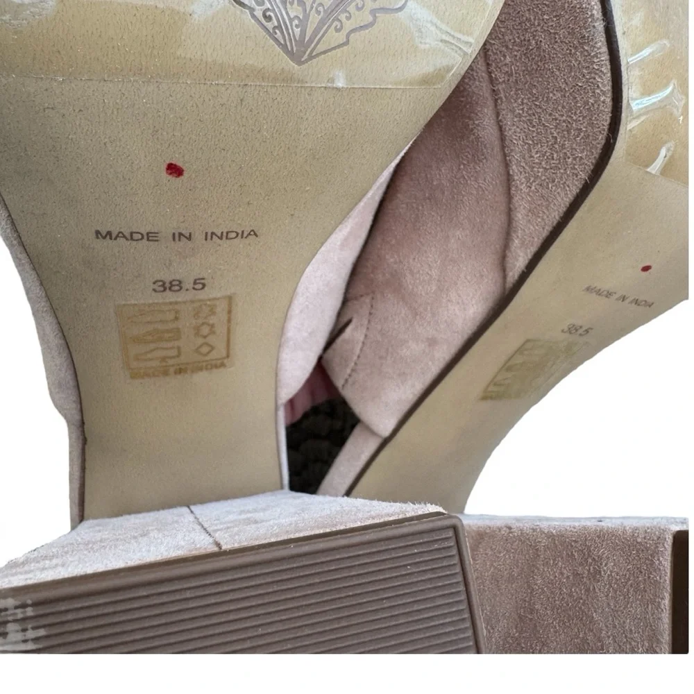 Free People Margo Mules Block Heel Pearl Sand Suede Square 38.5 EU / 8.5 US New - Picture 11 of 12